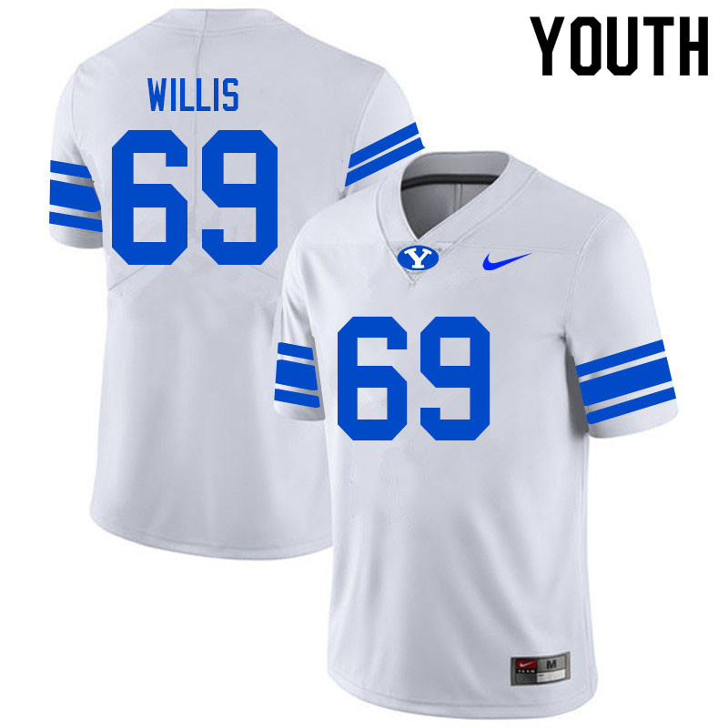 Youth #69 Seth Willis BYU Cougars College Football Jerseys Sale-White - Click Image to Close